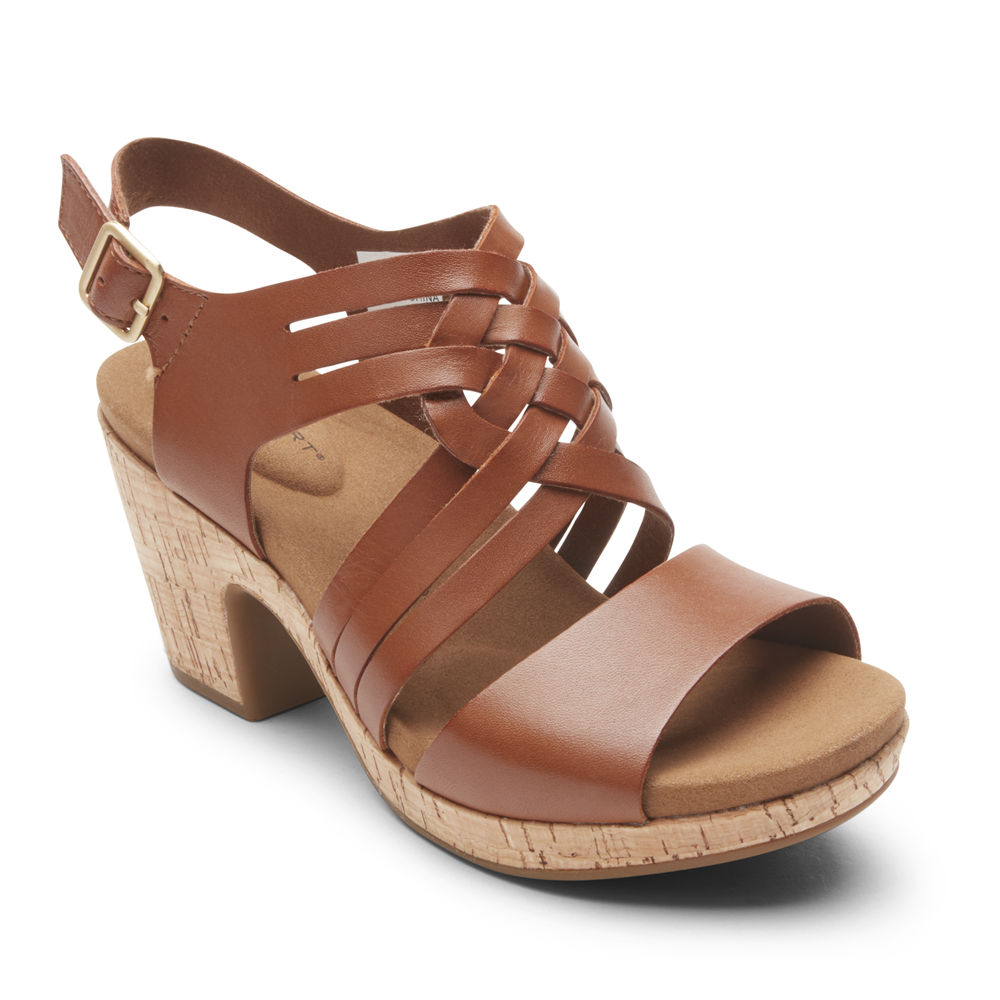 Sandalias Rockport Mujer Mexico - Vivianne Woven Slingback Marrom - ZYBJO1376